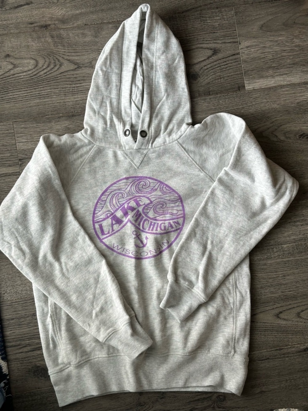 Blue 84 Heather Gray Hoodie with Purple Lake Michigan Graphic